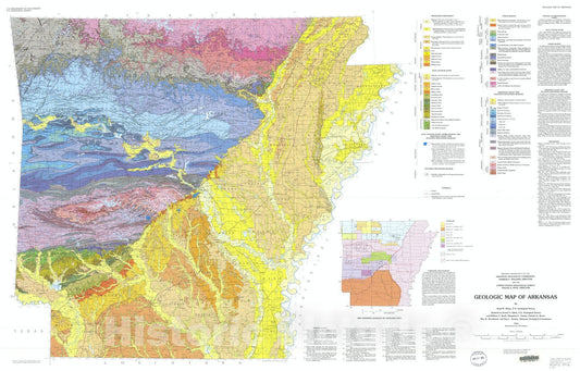 Map : Geologic map of Arkansas, 1993 Cartography Wall Art :
