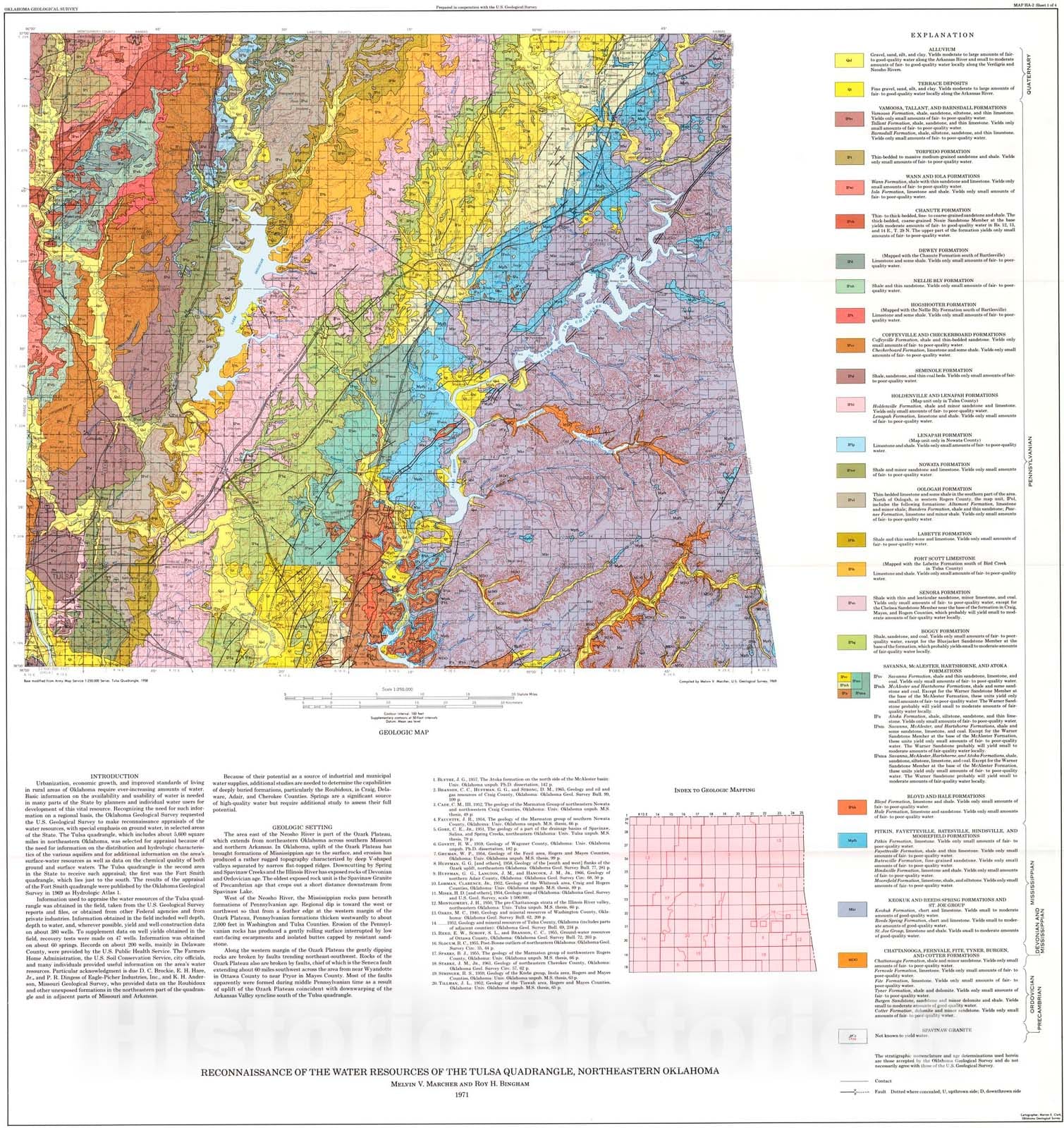 Map : Reconnaissance of the water resources of the Tulsa quadrangle, northeastern Oklahoma, 1971 Cartography Wall Art :