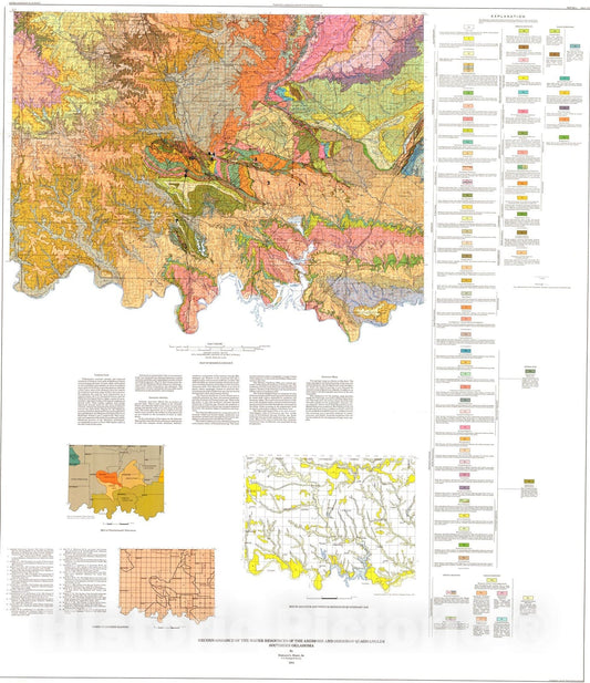 Map : Reconnaissance of the water resources of the Ardmore and Sherman quadrangles, southern Oklahoma, 1974 Cartography Wall Art :