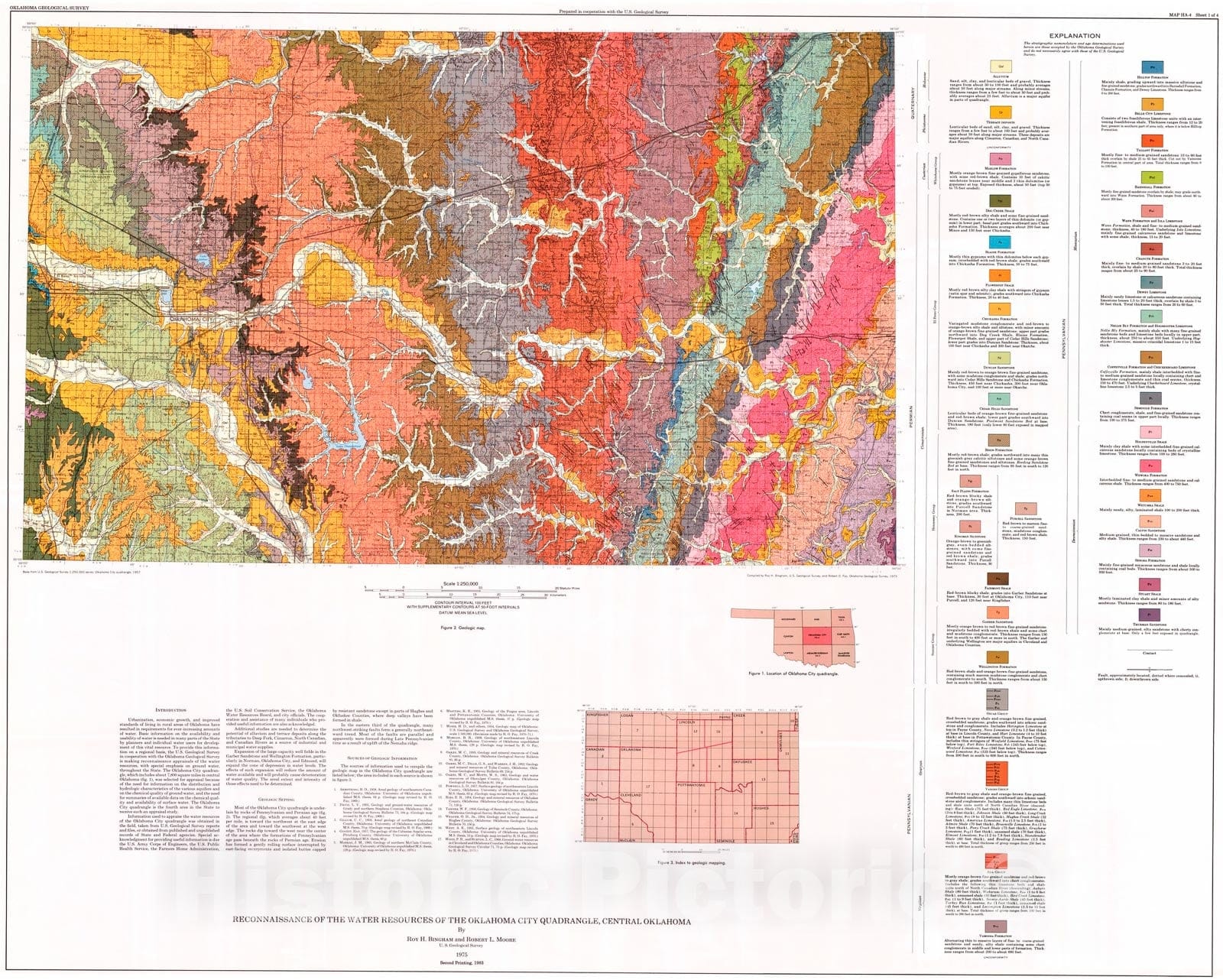 Map : Reconnaissance of the water resources of the Oklahoma City quadrangle, central Oklahoma, 1975 Cartography Wall Art :