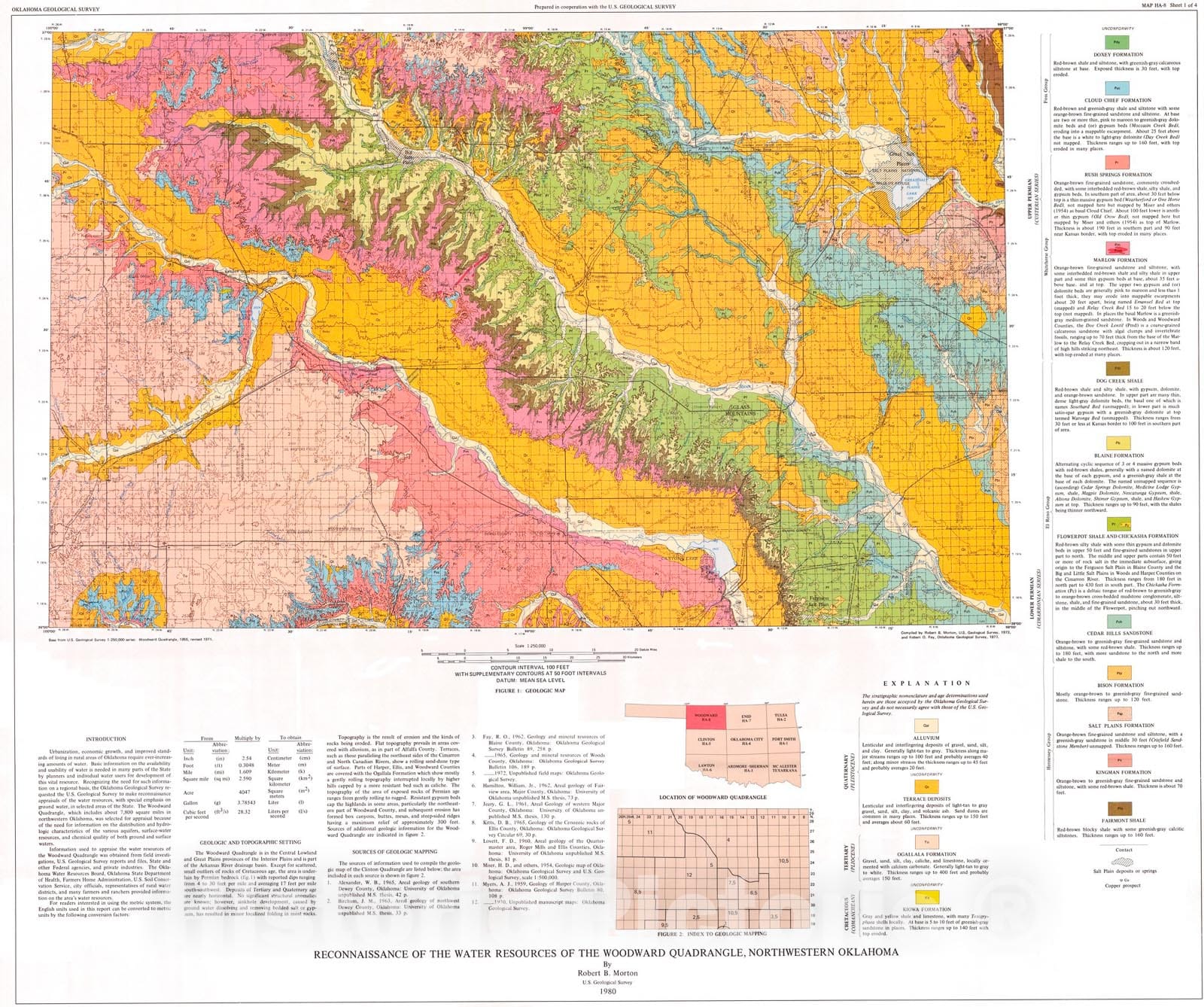 Map : Reconnaissance of the water resources of the Woodward quadrangle, northwestern Oklahoma, 1980 Cartography Wall Art :