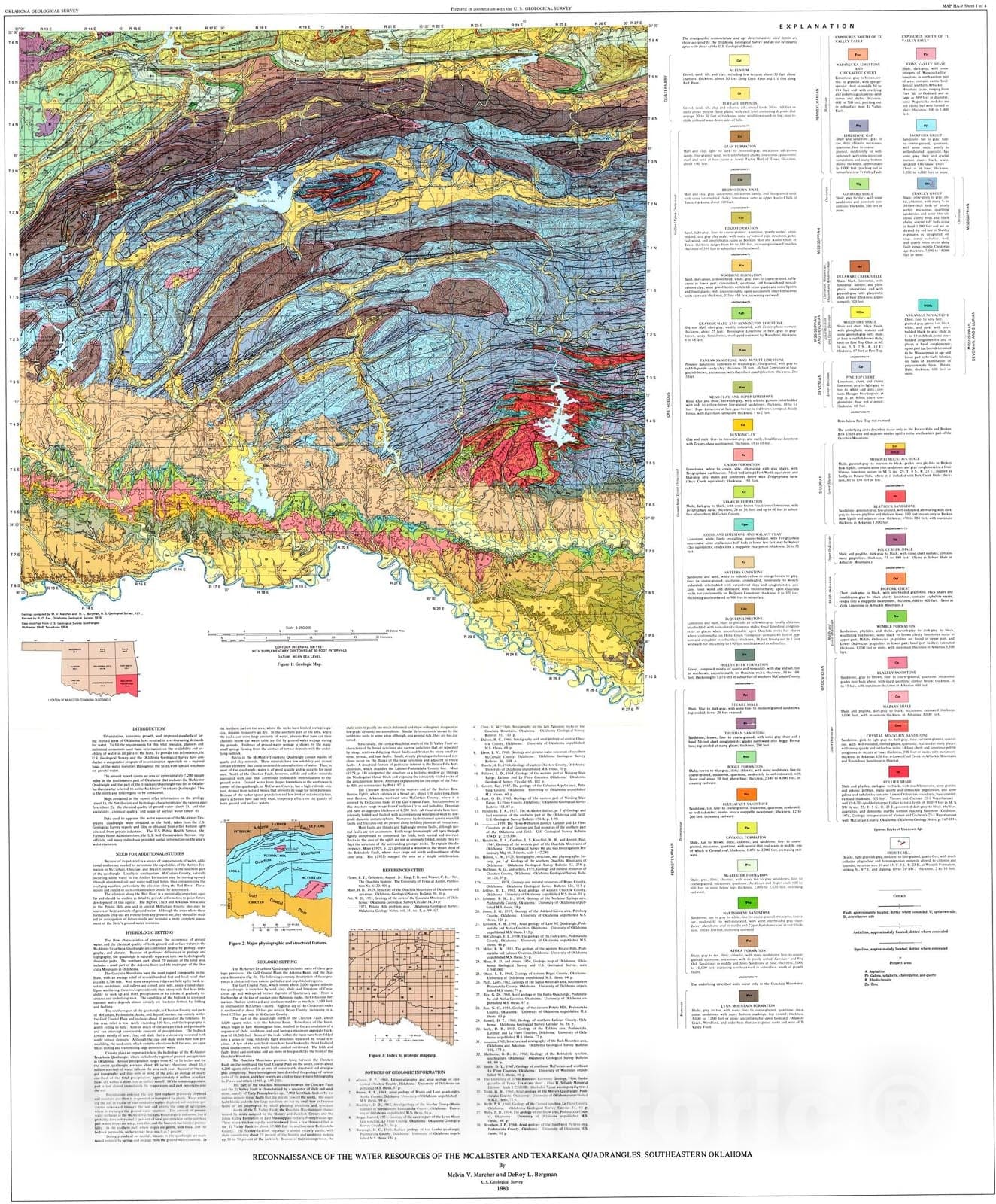 Map : Reconnaissance of the water resources of the McAlester and Texarkana quadrangles, southeastern Oklahoma, 1983 Cartography Wall Art :