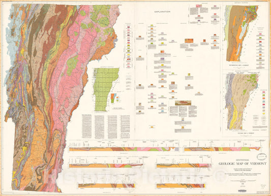 Map : Centennial geologic map of Vermont, 1961 Cartography Wall Art :