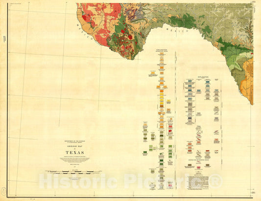 Map : Geologic map of Texas, 1937 Cartography Wall Art :
