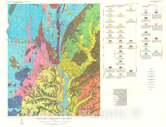 Map : Geology and ground-water resources of Washington, D.C., and vicinity with a section on chemical quality of the water, 1964 Cartography Wall Art :