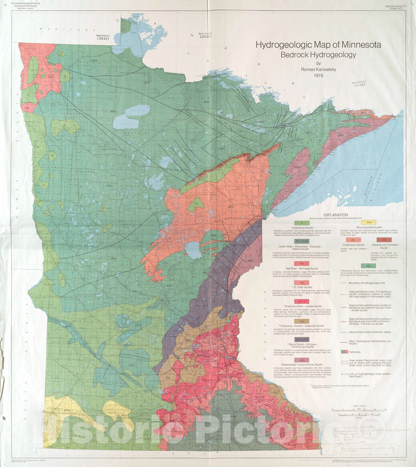Map : Hydrogeologic map of Minnesota, bedrock hydrogeology, 1979 Cartography Wall Art :