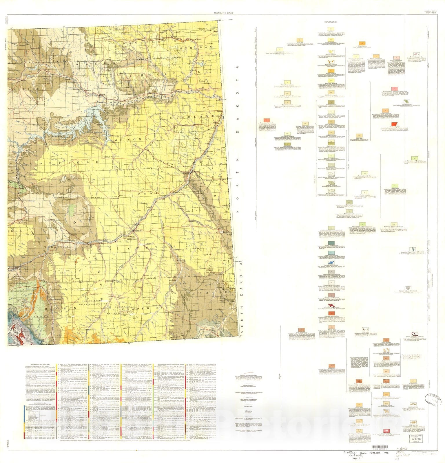 Map : Geologic map of Montana, 1955 Cartography Wall Art :