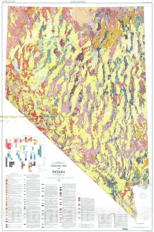 Map : Geologic map of Nevada, 1978 Cartography Wall Art :