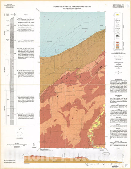 Map : Geology of the Vermilion West and Berlin Heights quadrangles, Erie and Huron Counties, Ohio, 1966 Cartography Wall Art :