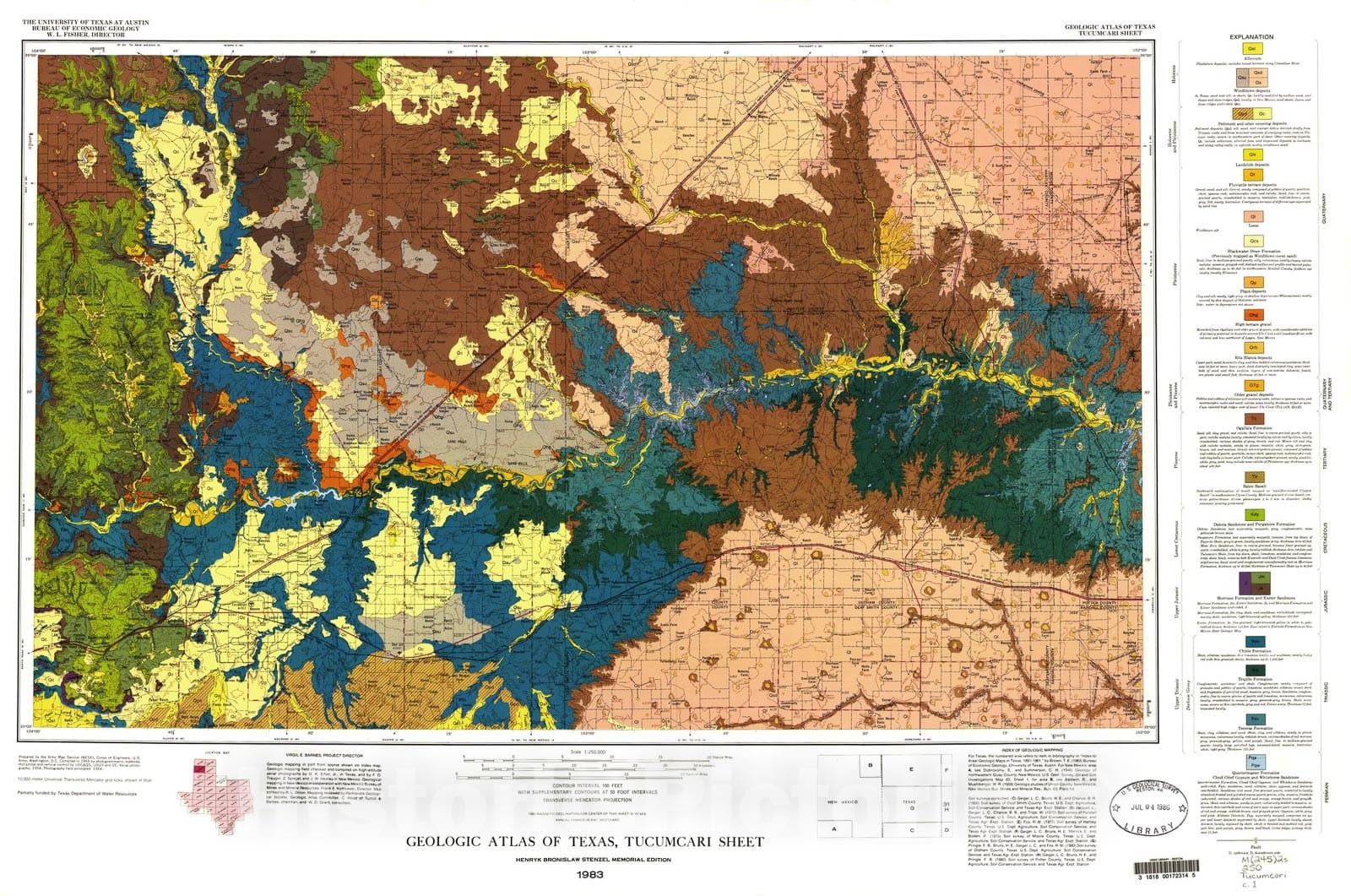 Map : Geologic atlas of Texas, Tucumcari sheet, 1983 Cartography Wall Art :