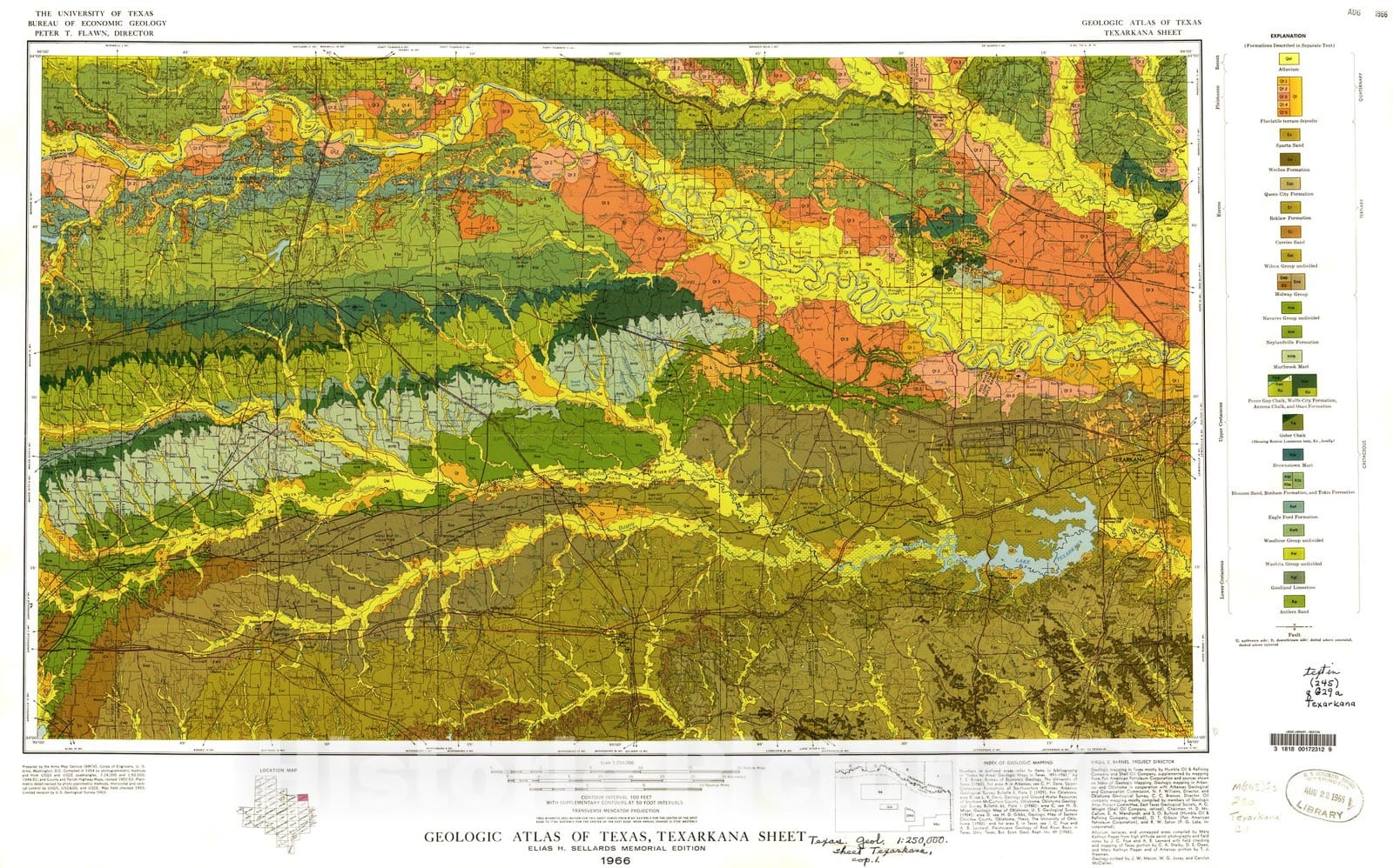 Map : Geologic atlas of Texas, Texarkana sheet (reprinted 1979 with base revised), 1966 Cartography Wall Art :