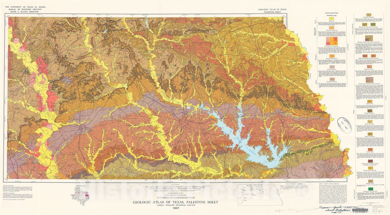 Map : Geologic atlas of Texas, Palestine sheet (revised 1993), 1967 Cartography Wall Art :