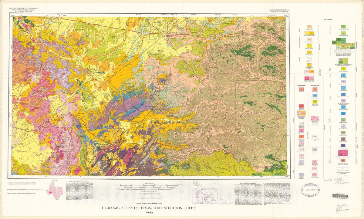 Map : Geologic atlas of Texas, Fort Stockton sheet (revised 1994), 1982 Cartography Wall Art :