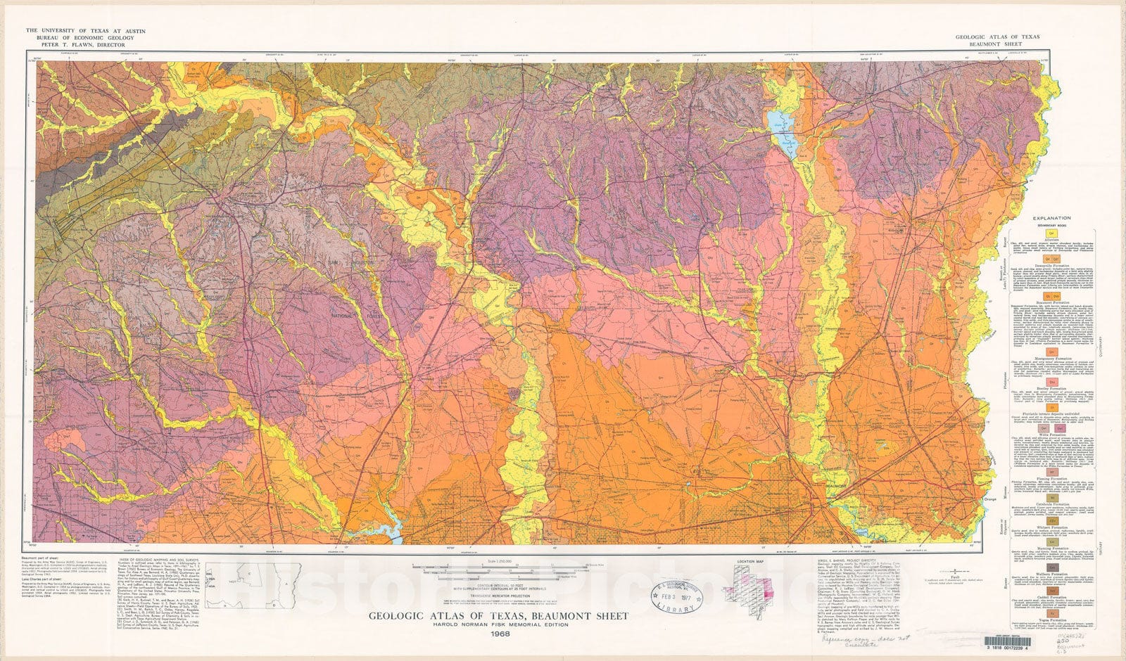 Map : Geologic atlas of Texas, Beaumont sheet (revised 1992), 1968 Cartography Wall Art :