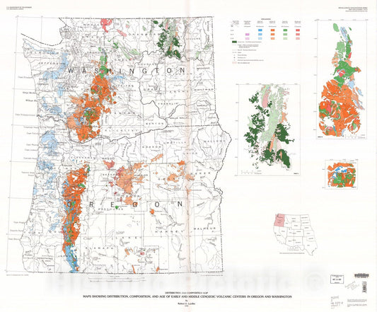 Map : Maps showing distribution, composition, and age of Early and Middle Cenozoic volcanic centers in Oregon and Washington, 1998 Cartography Wall Art :