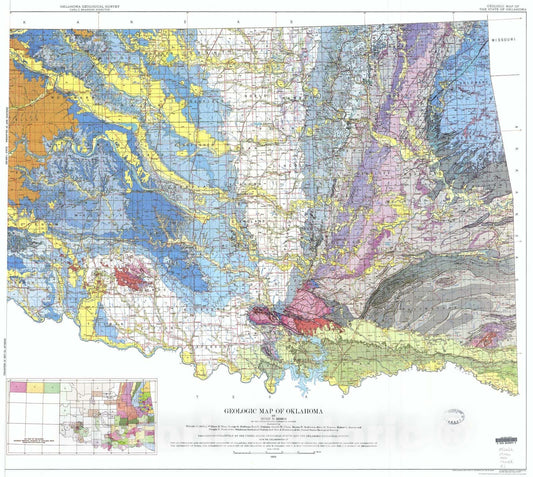 Map : Geologic map of Oklahoma, 1954 Cartography Wall Art :