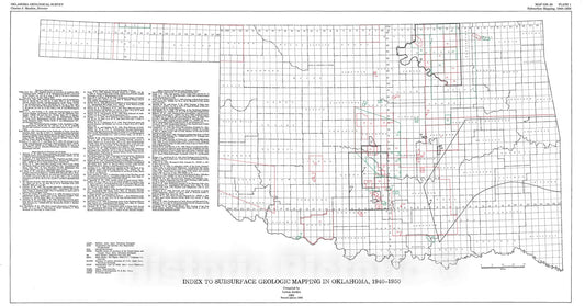 Map : Index to subsurface geologic mapping in Oklahoma 1940-1966, 1985 Cartography Wall Art :