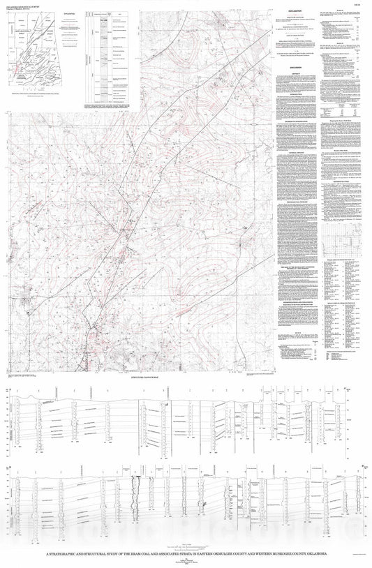 Map : A stratigraphic and structural study of the Eram coal and associated strata in eastern Okmulgee County and western Muskogee County, Oklahoma, 1988 Cartography Wall Art :