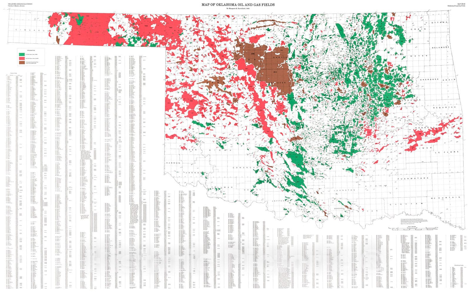 Map : Map of Oklahoma oil and gas fields, 1985 Cartography Wall Art :
