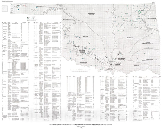 Map : Map of Oklahoma showing localities of reported uranium and radioactive values, 1982 Cartography Wall Art :