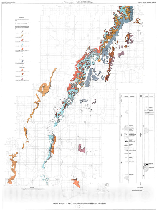 Map : Map showing potentially strippable coal beds in eastern Oklahoma, 1982 Cartography Wall Art :