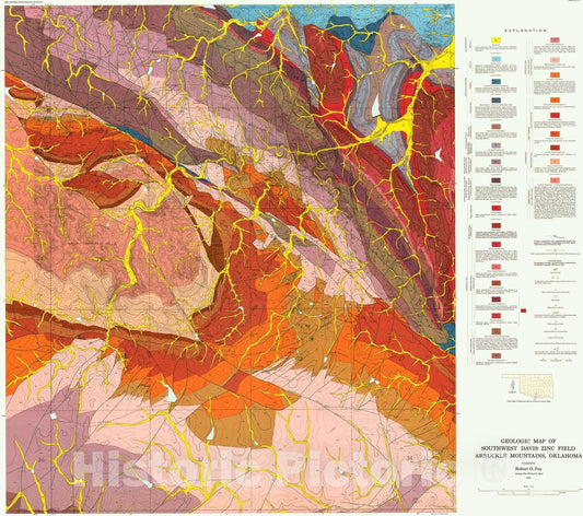 Map : Geologic map of southwest Davis zinc field, Arbuckle Mountains, Oklahoma, 1981 Cartography Wall Art :