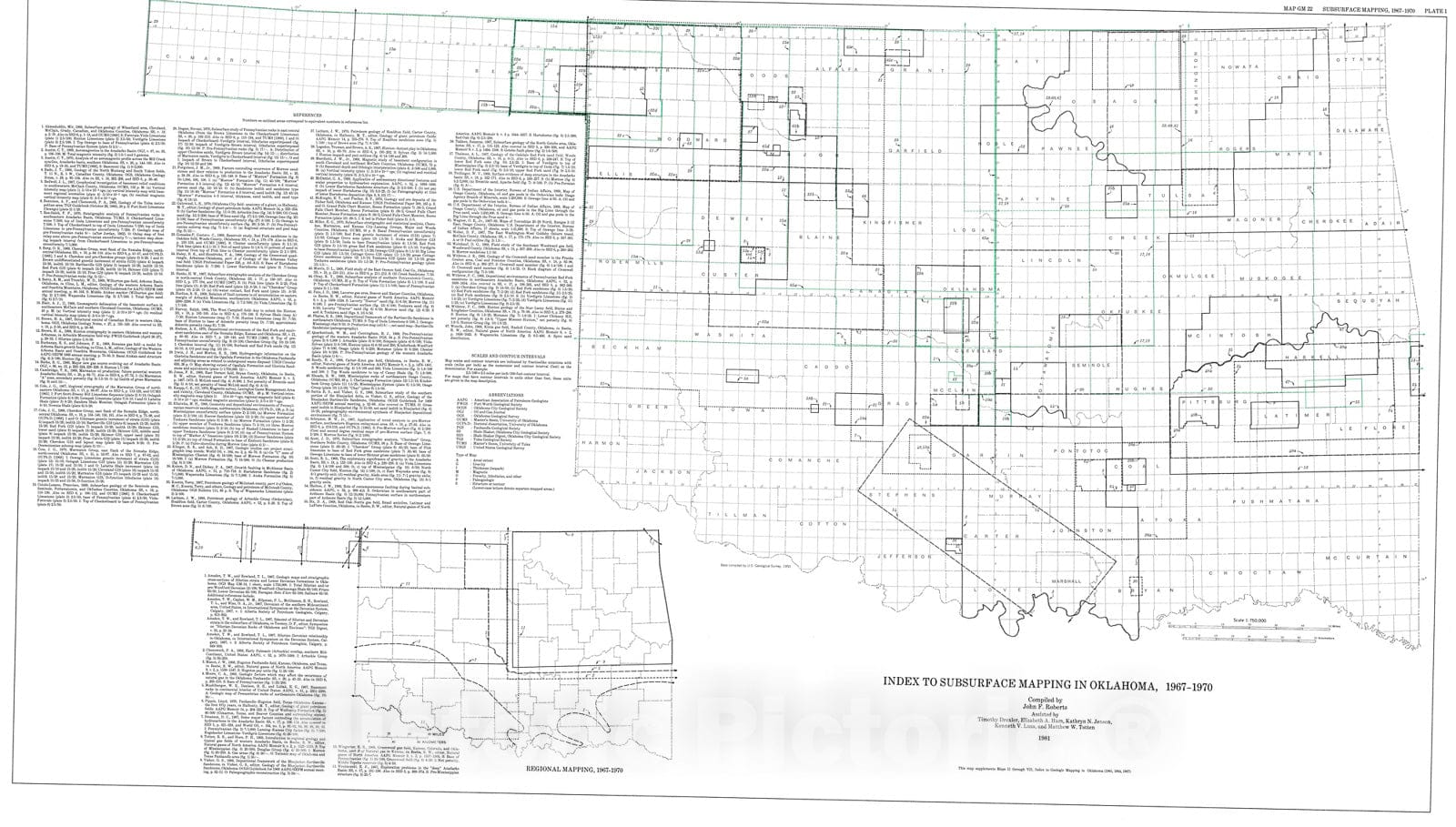 Map : Index to subsurface mapping in Oklahoma (1967-1976), 1981 Cartography Wall Art :