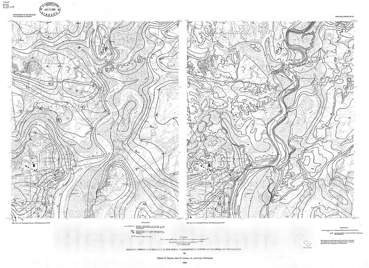 Map : Shallow subsurface geology of the North Charleston 7.5-minute quadrangle, South Carolina, 1985 Cartography Wall Art :