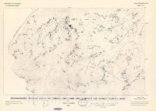 Map : Reconnaissance geologic map of the Skinner-Lowelltown area, Somerset and Franklin Counties, Maine, 1985 Cartography Wall Art :