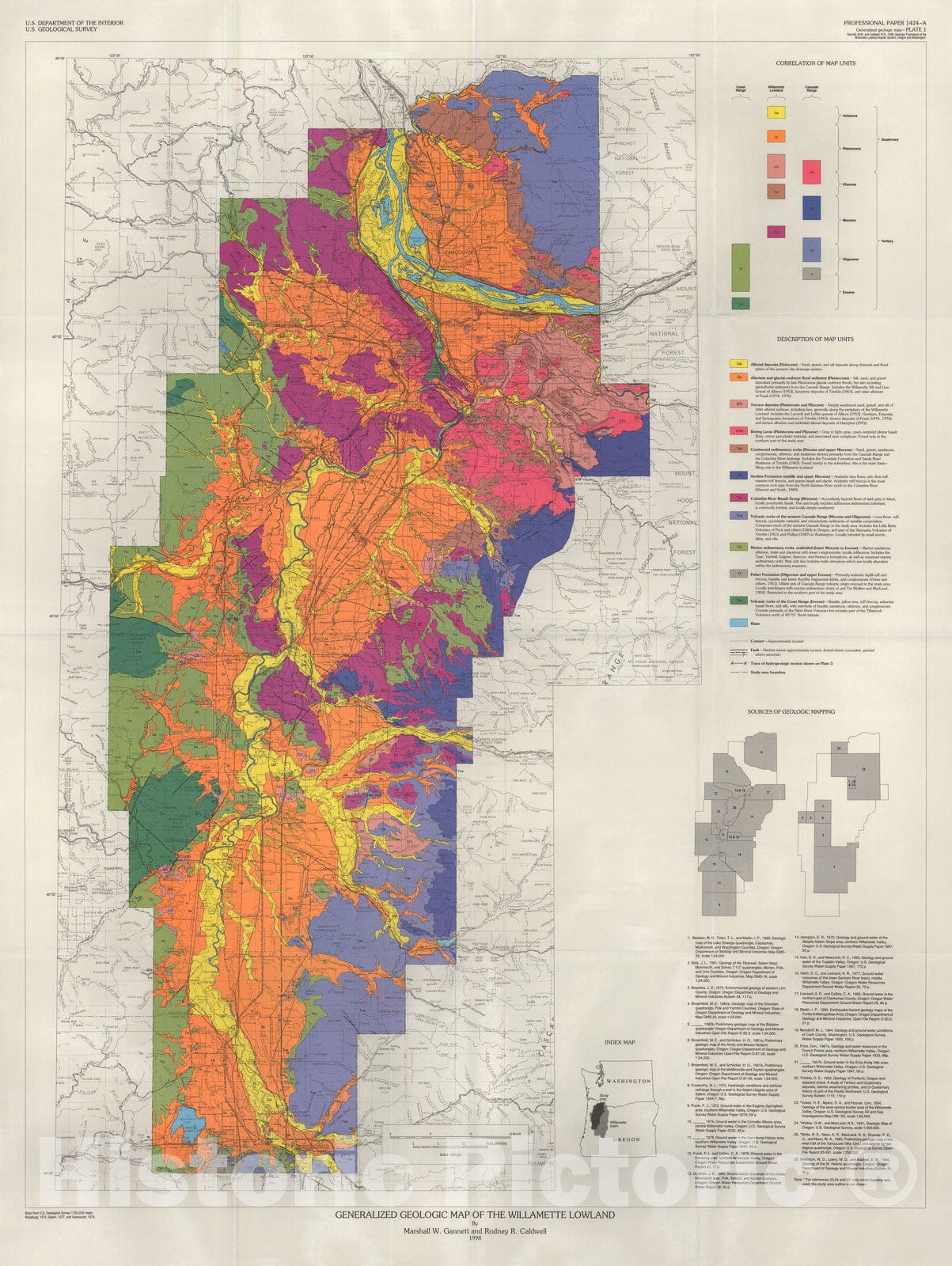 Map : Geologic framework of the Willamette lowland aquifer system, Oregon and Washington, 1998 Cartography Wall Art :
