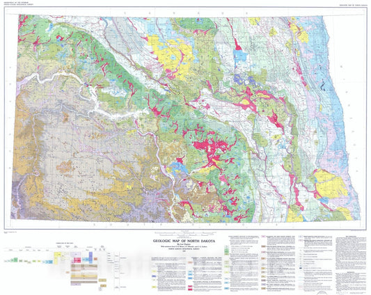 Map : Geologic map of North Dakota, 1980 Cartography Wall Art :