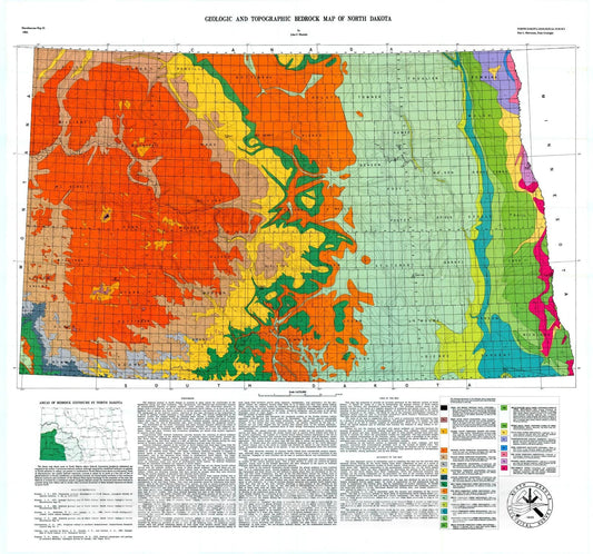 Map : Geologic and topographic bedrock map of North Dakota, 1983 Cartography Wall Art :
