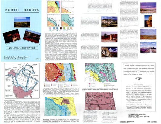 Map : Geologic highway map of North Dakota, 1988 Cartography Wall Art :
