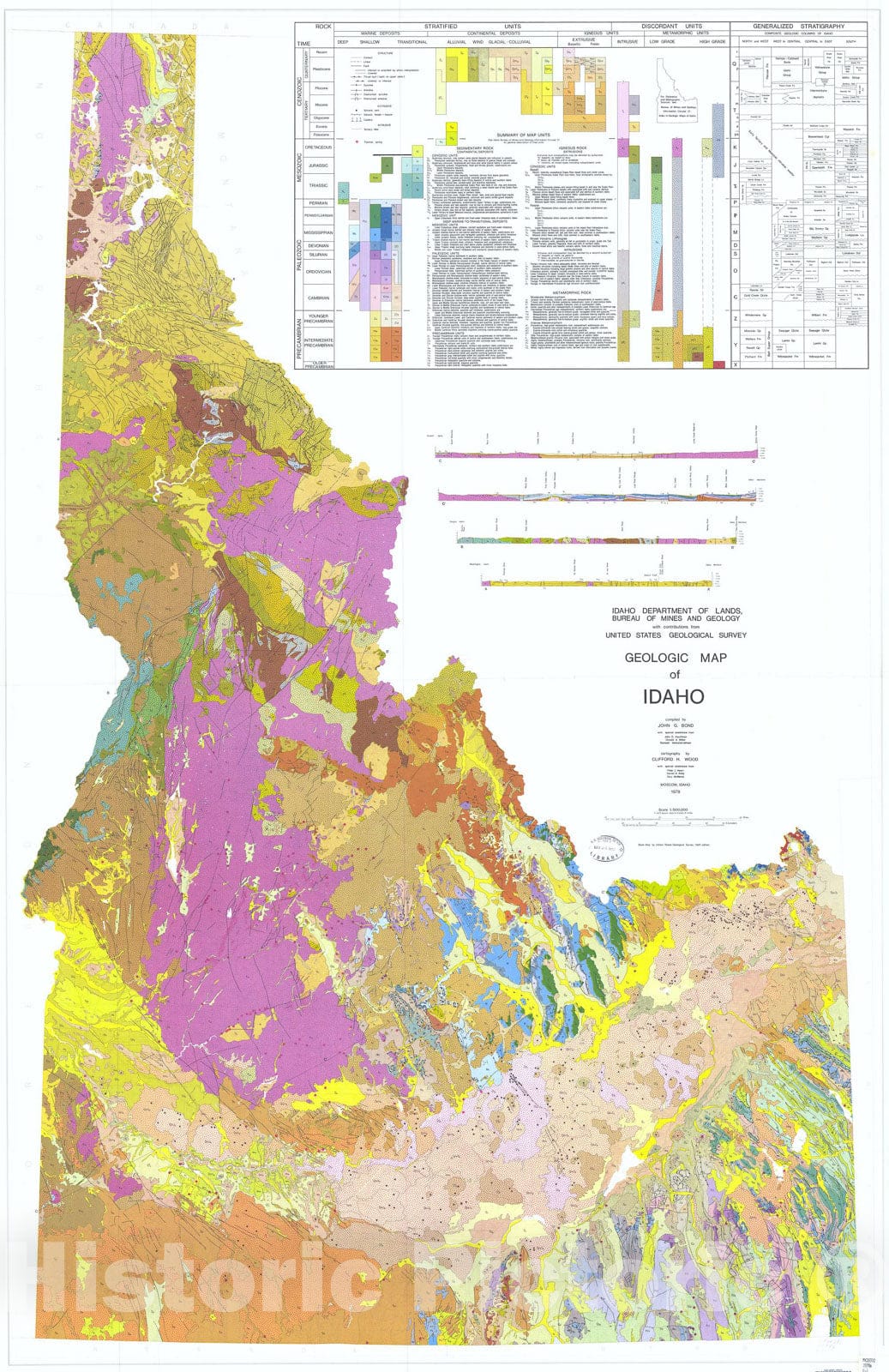Map : Geologic map of Idaho, 1978 Cartography Wall Art :