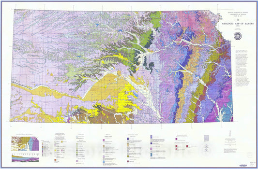 Map : Geological map of Kansas, 1991 Cartography Wall Art :