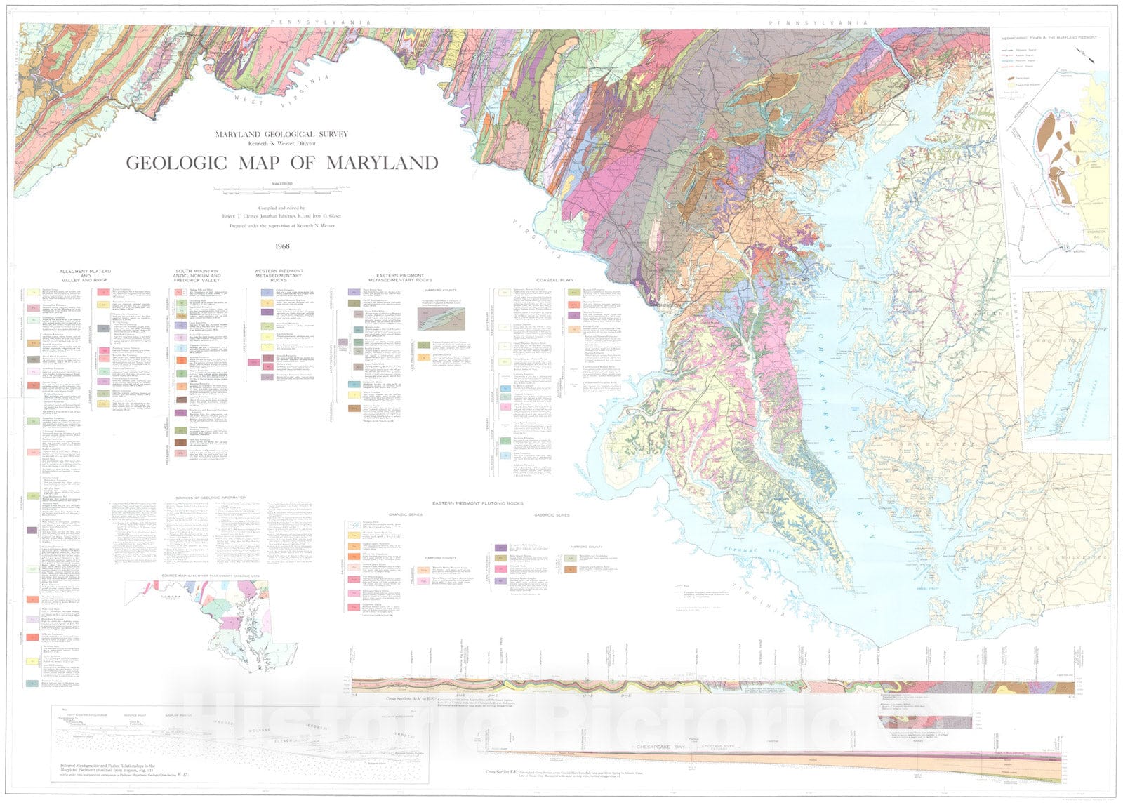 Map : Geologic map of Maryland, 1968 Cartography Wall Art :