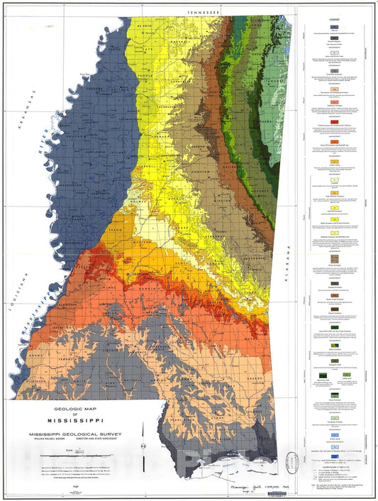 Map : Geologic map of Mississippi, 1969 Cartography Wall Art :