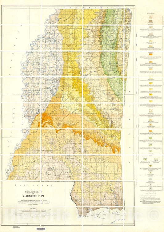Map : Geologic map of Mississippi, 1945 Cartography Wall Art :