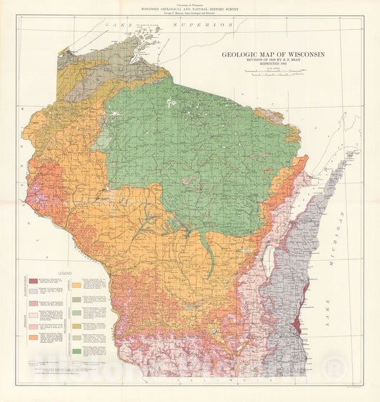 Map : Geologic map of Wisconsin [reprint of 1949 edition], 1965 Cartography Wall Art :