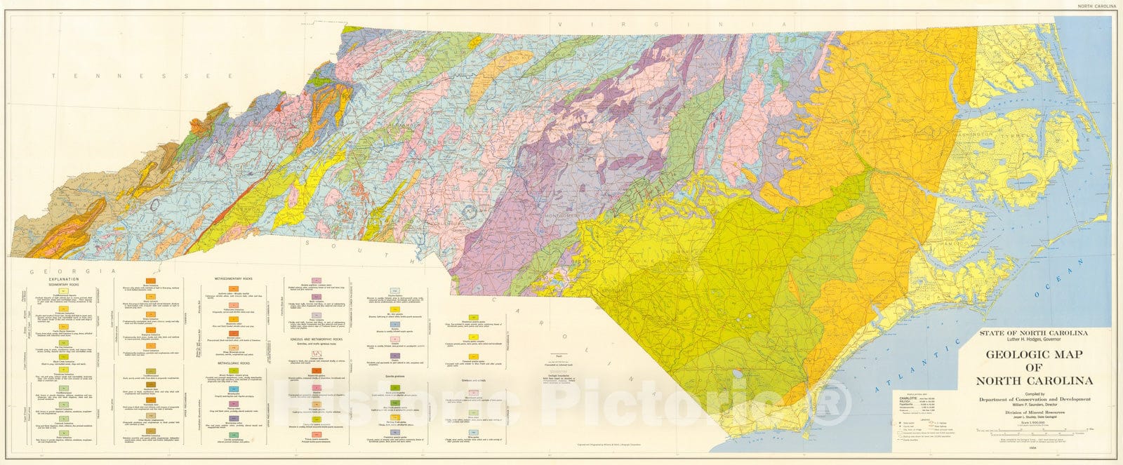 Map : Geologic map of North Carolina [See <a href="proddesc_85307.htm" target="_blank">Explanatory Text</a>], 1958 Cartography Wall Art :