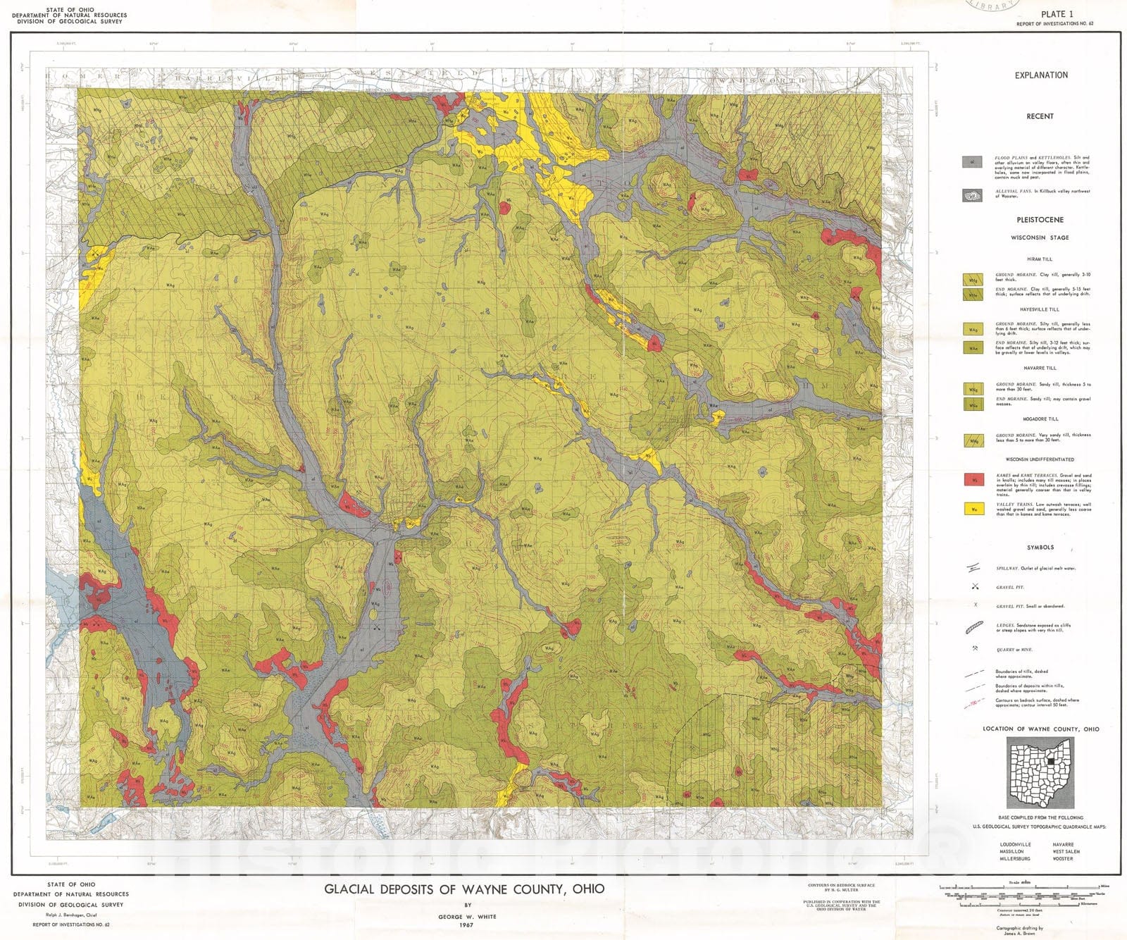Map : Glacial geology of Wayne County, Ohio, 1967 Cartography Wall Art :