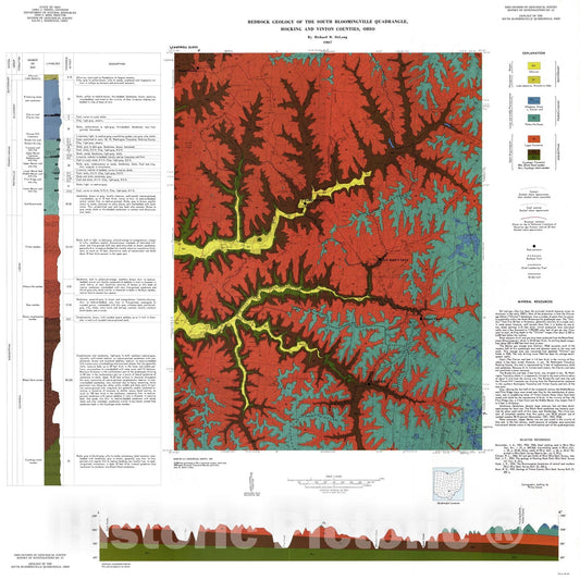 Map : Geology of the South Bloomingville quadrangle, Hocking and Vinton Counties, Ohio, 1967 Cartography Wall Art :