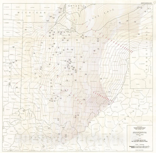 Map : The Precambrian surface of Ohio, 1967 Cartography Wall Art :