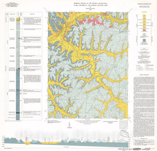 Map : Bedrock geology of the Minerva quadrangle, Stark, Columbiana, and Carroll Counties, Ohio, 1967 Cartography Wall Art :