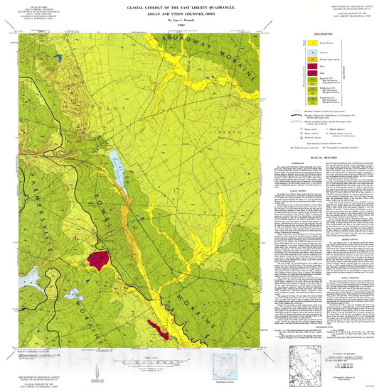 Map : Glacial geology of the East Liberty quadrangle, Logan and Union Counties, Ohio, 1967 Cartography Wall Art :