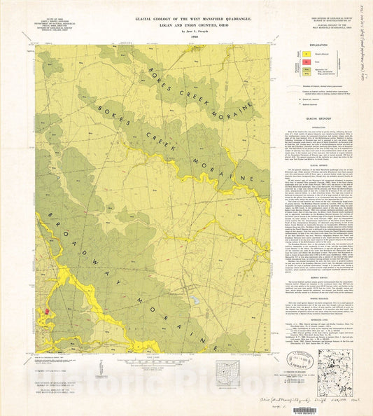 Map : Glacial geology of the West Mansfield quadrangle, Logan and Union Counties, Ohio, 1968 Cartography Wall Art :