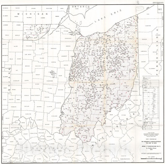 Map : The subsurface Silurian-Devonian "Big Lime" of Ohio, 1970 Cartography Wall Art :