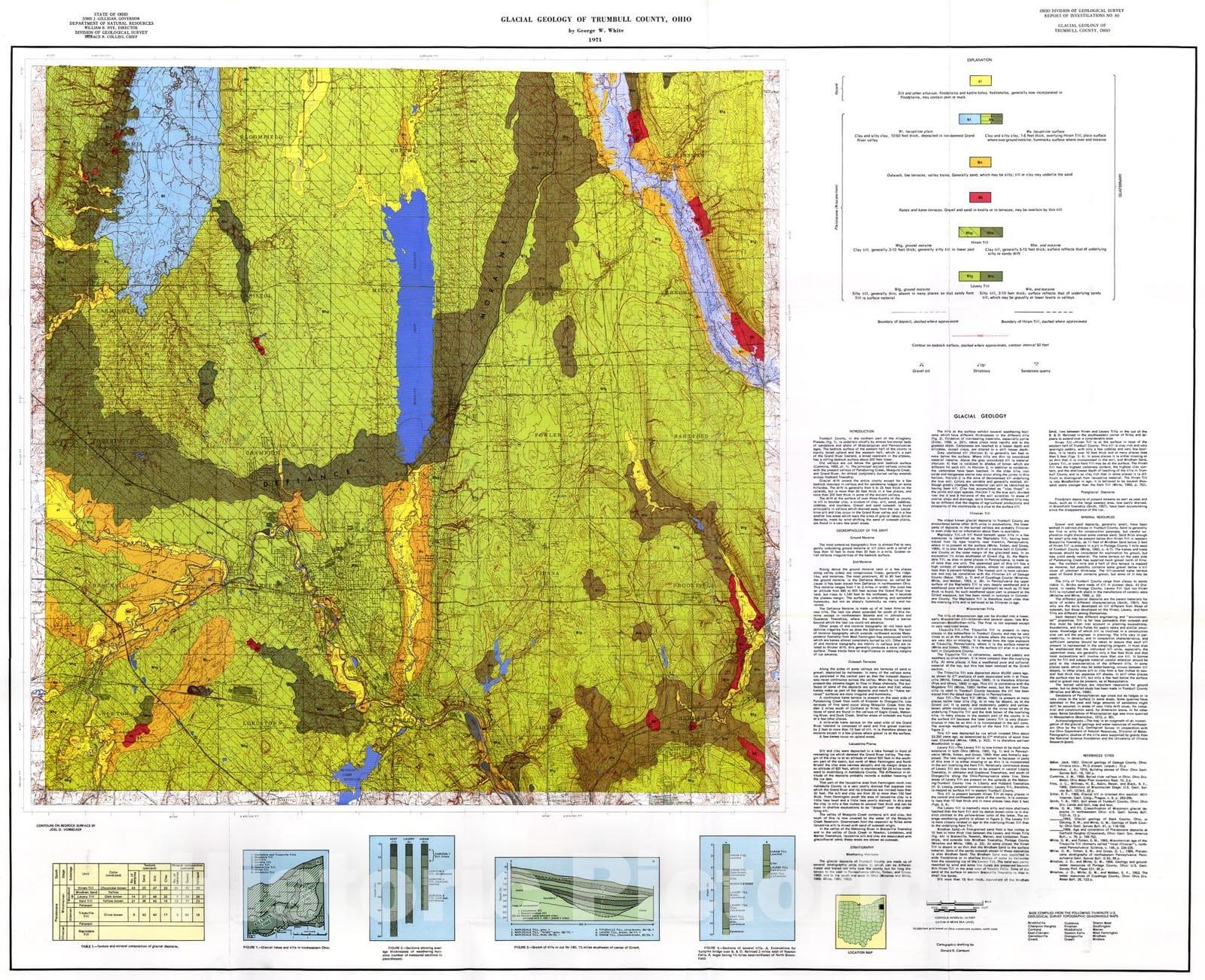 Map : Glacial geology of Trumbull County, Ohio, 1971 Cartography Wall Art :
