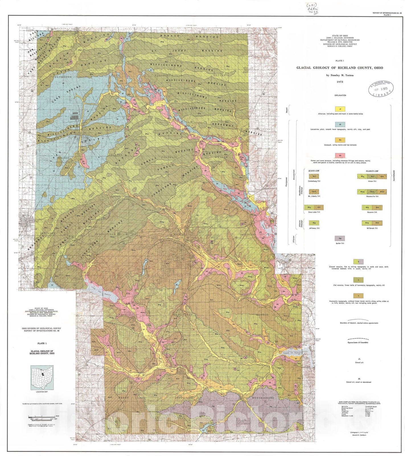 Map : Glacial geology of Richland County, Ohio, 1973 Cartography Wall Art :