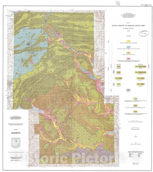Map : Glacial geology of Richland County, Ohio, 1973 Cartography Wall Art :